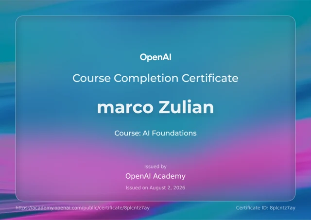Attestato di completamento · OpenAI Academy