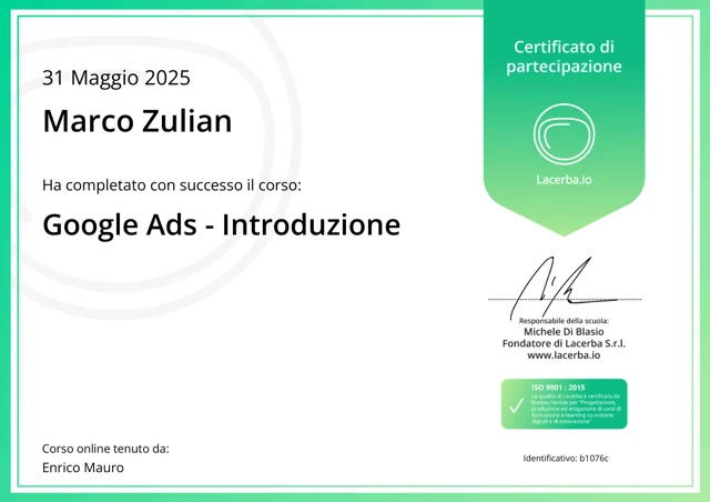 Certificato di partecipazione · Lacerba.io